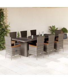 vidaXL vidaXL 9-cz. zestaw mebli ogrodowych z poduszkami, szary, rattan PE Dārza mēbeļu komplekti