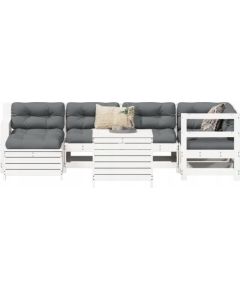 vidaXL 7-częściowy zestaw wypoczynkowy do ogrodu, biały, lite drewno sosnowe Dārza mēbeļu komplekti