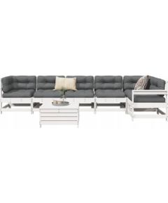 vidaXL 7-częściowy zestaw wypoczynkowy do ogrodu, biały, lite drewno sosnowe Dārza mēbeļu komplekti