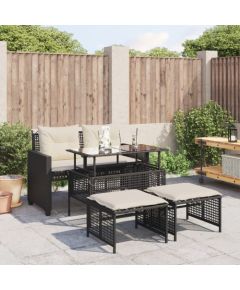 vidaXL 4-cz. zestaw mebli do ogrodu, z poduszkami, czarny polirattan Dārza mēbeļu komplekti