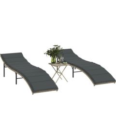 vidaXL Leżaki ze stolikiem, 2 szt., jasnoszare, polirattan Шезлонги и пляжные стулья