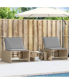 vidaXL Leżaki ze stolikiem, 2 szt., beżowe, polirattan Шезлонги и пляжные стулья