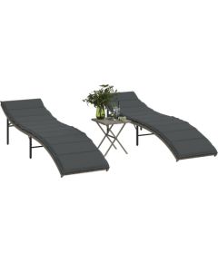 vidaXL Leżaki ze stolikiem, 2 szt., szare, polirattan Шезлонги и пляжные стулья