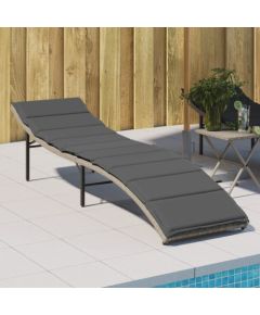 vidaXL Leżak z poduszką, jasnoszary, 55x199x50 cm, polirattan Шезлонги и пляжные стулья