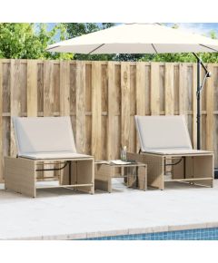 vidaXL Leżaki ze stolikiem, 2 szt., beżowe, polirattan Шезлонги и пляжные стулья