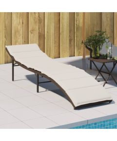 vidaXL Leżak z poduszką, brązowy, 55x199x50 cm, polirattan Шезлонги и пляжные стулья