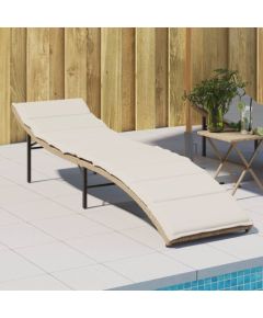 vidaXL Leżak z poduszką, beżowy, 55x199x50 cm, polirattan Шезлонги и пляжные стулья