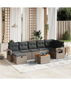 vidaXL 8-częściowy zestaw mebli ogrodowych z poduszkami, szary, polirattan Dārza mēbeļu komplekti