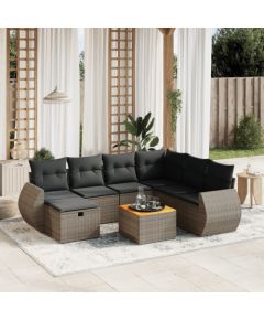 vidaXL 8-częściowy zestaw mebli ogrodowych z poduszkami, szary, polirattan Dārza mēbeļu komplekti