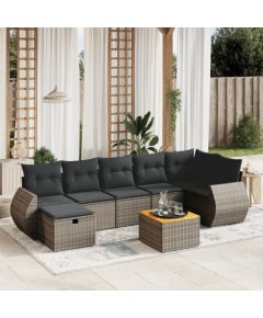 vidaXL 8-częściowy zestaw mebli ogrodowych z poduszkami, szary, polirattan Dārza mēbeļu komplekti