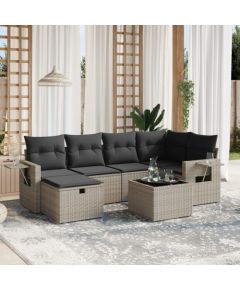 vidaXL 7-częściowy zestaw wypoczynkowy do ogrodu, z poduszkami, szary Dārza mēbeļu komplekti