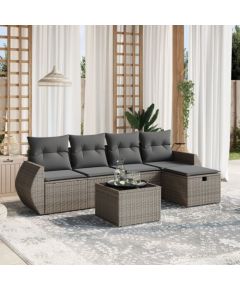 vidaXL 6-częściowy zestaw mebli ogrodowych z poduszkami, szary, polirattan Dārza mēbeļu komplekti