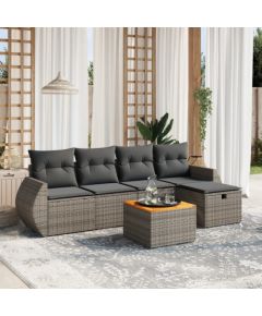 vidaXL 6-częściowy zestaw mebli ogrodowych z poduszkami, szary, polirattan Dārza mēbeļu komplekti