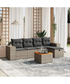 vidaXL 6-częściowy zestaw mebli ogrodowych z poduszkami, szary, polirattan Dārza mēbeļu komplekti