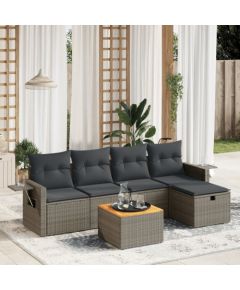 vidaXL 6-częściowy zestaw mebli ogrodowych z poduszkami, szary, polirattan Dārza mēbeļu komplekti