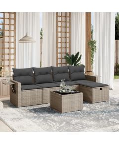 vidaXL 6-częściowy zestaw mebli ogrodowych z poduszkami, szary, polirattan Dārza mēbeļu komplekti