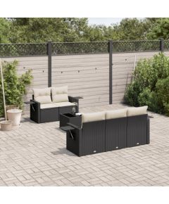 vidaXL 6-częściowy zestaw mebli ogrodowych z poduszkami, czarny polirattan Dārza mēbeļu komplekti