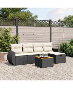 vidaXL 6-częściowy zestaw mebli ogrodowych z poduszkami, czarny polirattan Dārza mēbeļu komplekti