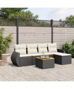 vidaXL 6-częściowy zestaw mebli ogrodowych z poduszkami, czarny polirattan Dārza mēbeļu komplekti