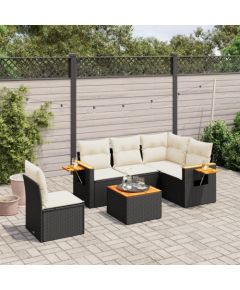 vidaXL 6-częściowy zestaw mebli ogrodowych z poduszkami, czarny polirattan Dārza mēbeļu komplekti