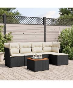 vidaXL 6-częściowy zestaw mebli ogrodowych z poduszkami, czarny polirattan Dārza mēbeļu komplekti