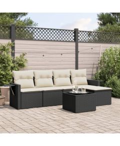 vidaXL 6-częściowy zestaw mebli ogrodowych z poduszkami, czarny polirattan Dārza mēbeļu komplekti