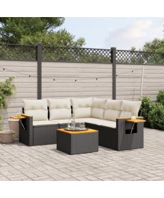 vidaXL 6-częściowy zestaw mebli ogrodowych z poduszkami, czarny polirattan Dārza mēbeļu komplekti