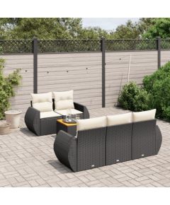 vidaXL 6-częściowy zestaw mebli ogrodowych z poduszkami, czarny polirattan Dārza mēbeļu komplekti