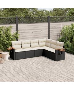 vidaXL 6-częściowy zestaw mebli ogrodowych z poduszkami, czarny polirattan Dārza mēbeļu komplekti