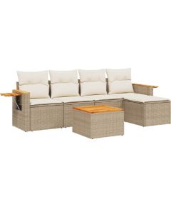 vidaXL 6-częściowy zestaw mebli ogrodowych z poduszkami, beżowy, polirattan Dārza mēbeļu komplekti