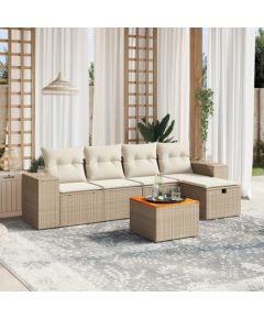 vidaXL 6-częściowy zestaw mebli ogrodowych z poduszkami, beżowy, polirattan Dārza mēbeļu komplekti