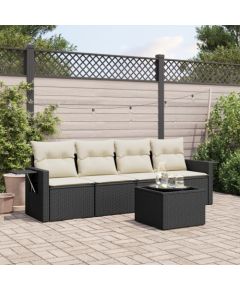 vidaXL 5-częściowy zestaw wypoczynkowy do ogrodu, poduszki, czarny rattan PE Dārza mēbeļu komplekti