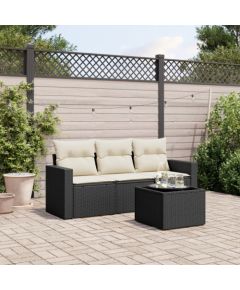 vidaXL 4-częściowy zestaw wypoczynkowy do ogrodu, poduszki, czarny rattan PE Dārza mēbeļu komplekti