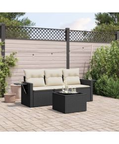 vidaXL 4-częściowy zestaw wypoczynkowy do ogrodu, poduszki, czarny rattan PE Dārza mēbeļu komplekti