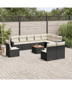 vidaXL 11-częściowy zestaw wypoczynkowy do ogrodu, poduszki czarny rattan PE Dārza mēbeļu komplekti