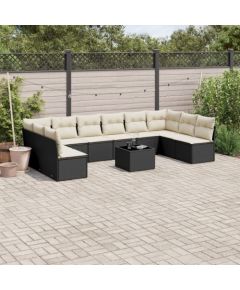 vidaXL 11-częściowy zestaw wypoczynkowy do ogrodu, poduszki czarny rattan PE Dārza mēbeļu komplekti