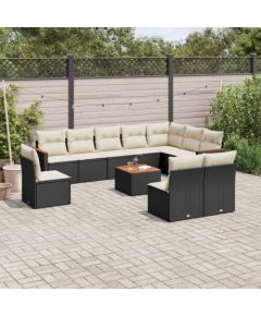 vidaXL 11-częściowy zestaw wypoczynkowy do ogrodu, poduszki czarny rattan PE Dārza mēbeļu komplekti