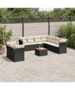 vidaXL 11-częściowy zestaw wypoczynkowy do ogrodu, poduszki czarny rattan PE Dārza mēbeļu komplekti