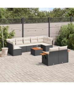 vidaXL 10-częściowy zestaw wypoczynkowy do ogrodu, poduszki czarny rattan PE Dārza mēbeļu komplekti