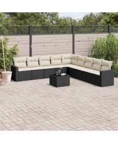 vidaXL 10-częściowy zestaw wypoczynkowy do ogrodu, poduszki czarny rattan PE Dārza mēbeļu komplekti