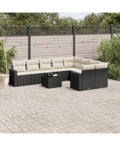 vidaXL 10-częściowy zestaw wypoczynkowy do ogrodu, poduszki czarny rattan PE Dārza mēbeļu komplekti