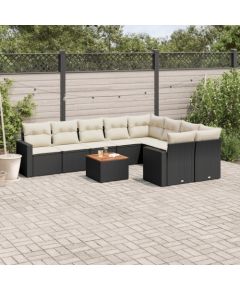 vidaXL 10-częściowy zestaw wypoczynkowy do ogrodu, poduszki czarny rattan PE Dārza mēbeļu komplekti