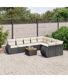 vidaXL 10-częściowy zestaw wypoczynkowy do ogrodu, poduszki czarny rattan PE Dārza mēbeļu komplekti