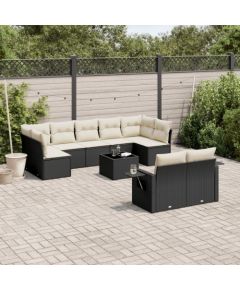 vidaXL 10-częściowy zestaw wypoczynkowy do ogrodu, poduszki czarny rattan PE Dārza mēbeļu komplekti