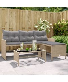 vidaXL Narożnik z poduszkami i stolikiem, rattan PE, mieszany beż Dārza mēbeļu komplekti