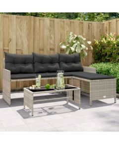 vidaXL Narożnik ogrodowy z poduszkami i stolikiem, rattan PE, szary Dārza mēbeļu komplekti