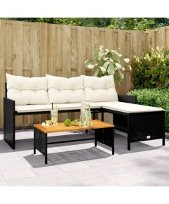 vidaXL Narożnik ogrodowy z poduszkami i stolikiem, rattan PE, czarny Dārza mēbeļu komplekti