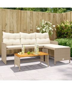 vidaXL Narożnik ogrodowy z poduszkami i stolikiem, rattan PE, beżowy Dārza mēbeļu komplekti