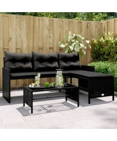 vidaXL Narożnik ogrodowy z poduszkami i stolikiem, rattan PE, czarny Dārza mēbeļu komplekti
