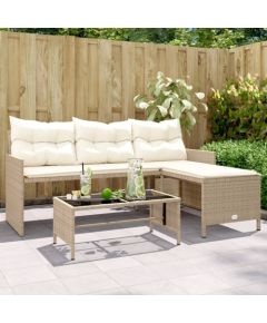 vidaXL Narożnik ogrodowy z poduszkami i stolikiem, rattan PE, beżowy Dārza mēbeļu komplekti